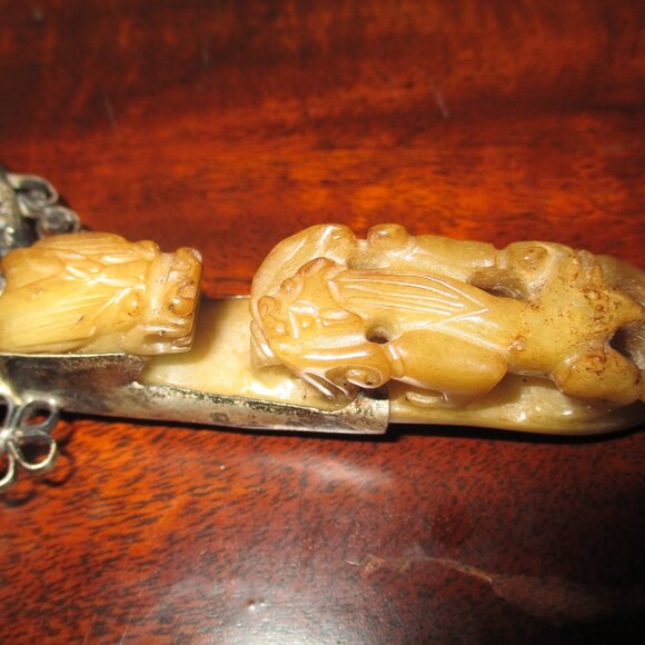 Oriental Hand Mirror Hand Carved Jade - Picture 3 of 4